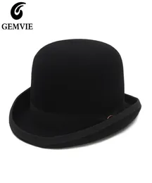 Gemvie 4 Colors 100 Wool Felt Derby Bowler Hat for Men Women Satin Cloy Fashion Party Sactions Fedora Costume Magician Hat 2205076504460