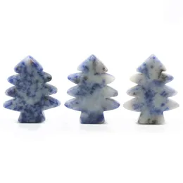 3 Pieces Sodalite Healing Crystal Stones Pendant Mini Christmas Tree Desk Ornament Pocket Stone Home Office Christmas Decoration