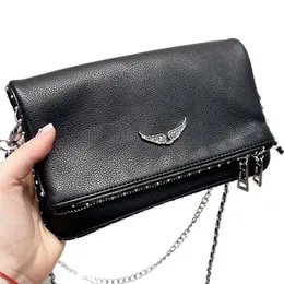 Designer France Womens Bag Handbag Wings Diamond-ironing Rivets Sheepskin Leather Messenger Crossbody Handbags Two Chain Ladies Clutch Zadig zv Hasp Bags