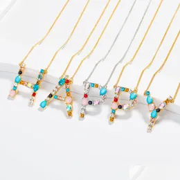Pendant Necklaces 26 Initial Letters Necklaces Women Diamond Jewelry Az Alphabets Gold Platinum Plated Fashion Colorf Pendant Neckla Dhycc