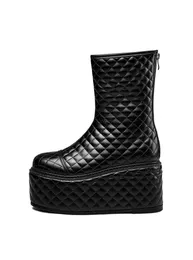 2023 nouvelles bottines de moto en cuir de mouton bottillons de neige bouts ronds broderie rhombique gâteau plat fond épais fermeture à glissière zip mélange chaud et coupe-vent couleur taille 35-41