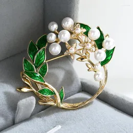 Broscher vintage emalj gr￶n v￤xt p￤rla blomma brosch mode kreativa blad kransar smycken g￥vor