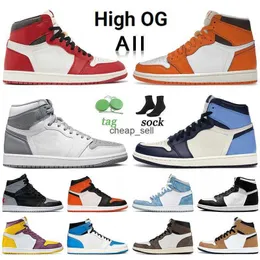 Jumpman 1 High Obsidian Basketball Shoes 1S OG Starfish J1 Chicago Lost 및 Find Green Denim Bred 특허 반란군 Shatter