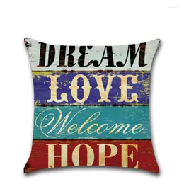 Pillow BEI West Retro Country Style Cover Happy Life Maxim Hand-painted Letter Linen Printed Pillowcases Bar Sofa Bedroom Decor