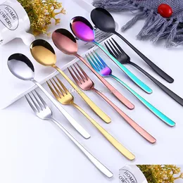 Forks 304 Stainless Steel Spoon Fork Gold Rainbow Stirring Scoops Mug Ice Scoop Dessert Ladle Home Kitchen Dining Flatware Drop Deli Dhfjg