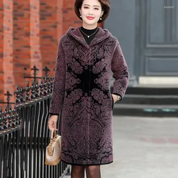 Women's Fur 2022 Middle Aged And Elderly Women'S Faux Coat Print Hooded Imitation Mink Loose 50-60 Year Old Winter