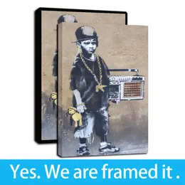 Banksy Art Canvas Druck einen Jungen Bild Street Art Wandmalerei Poster Home Decor - Ready to Hang - Framed228W