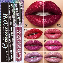 lazer kafatası tasarımcısı elmas renk dudak parlak parlak metal seksi renkler ruj 3 5ml 8 renk bayan dudaklar makyaj aksesuarları244c