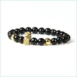 Bracelets porte-bonheur bijoux de héros pour hommes 10 Pcs / Lot 8 mm à facettes perles de pierre d'onyx noir nouveau casque de guerrier romain micro pavé Cz orthèse spartiate Dhetg