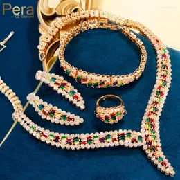 Necklace Earrings Set Pera Gorgeous Colorful CZ Zircon Gold Color Luxury Wedding Dinner Party 4Pcs Pendant Jewelry For Brides J535