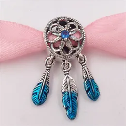 925 Sterling Silver Valentines Day Jewelry Women Pandora Blue Dreamcatcher Designer Charms Chain DIY Crystal Armband Making Kit för Girls Bead Bangle 799341C01