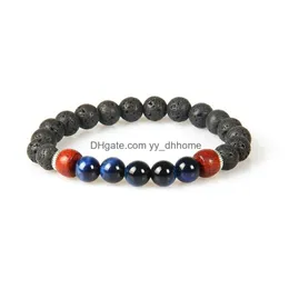 Beaded Designs Mens Jewelry Wholesale 10st/Lot 8mm Lava Rock Stone With 5 Colors Tiger Eye P￤rlade ￤lskare Armband Drop Delivery DHZVD