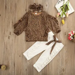 Kleidung Sets Kleinkind Baby Mädchen Kleidung Rüschen Leopard Langarm Tops T-shirt Bogen Leggings Hosen Stirnband geboren Trainingsanzug Outfits 221118