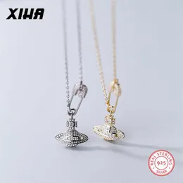 Xiha äkta 925 Sterling Silver Star Safety Pin Pendant Halsband Kvinnor Cubic Zirconia Choker Halsband S925 Jewelry 210621217C