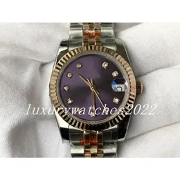 Nuova versione Orologi Unisex 31mm Quadrante viola Meccanico automatico Bracciale in acciaio inossidabile bicolore oro rosa Movimento 2813 126233 126231 Orologio da polso da donna