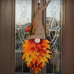 Декоративные цветы венки осень гноме шляпа кленовый лист рождественский украшение входная дверь висячи