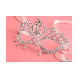 Maschere per feste fatte a mano in cristallo trasparente maschera per gli occhi strass reale veneziano travestimento da sposa ballo di fine anno maschere per feste palla Sier Metal Eye Dh5Up