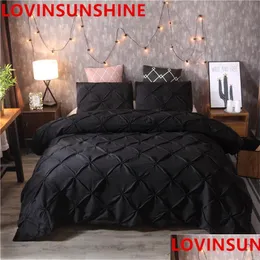 Bedding Sets Luxury Black Duvet Er Pinch Pleat Brief Bedding Set Queen King Size 3Pcs Bed Linen Comforter With Pillowcase T200110 Dr Dhd3O