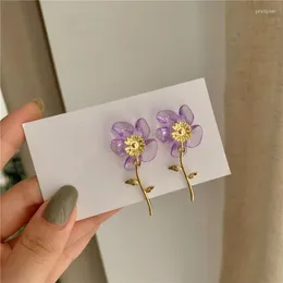 Stud Earrings Fashion Lovely Purple Crystal Flower Earring For Women 2022 Trendy Girl Jewelry Accessories Gifts