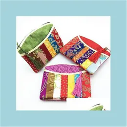 Present Wrap Gift Wrap 10pcs Tasselwork Chinese Silk Brocade Zip Pouches Women Bag Christmas Coin Purse Wedding Party Favors Phone Drop DHZ16