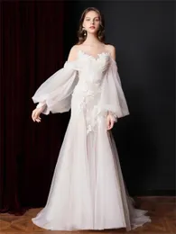 Bridal Wedding Sukienka 3D Aplikacja z długim rękawem Fishtail High End FN3094