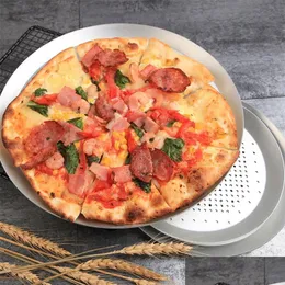 Pişirme tabakları tavalar pizza tava plakası yuvarlak pişirme tavaları delinme delikleri anodizasyon alüminyum mutfak tepsisi damla teslimat ev bahçesi din dhdah