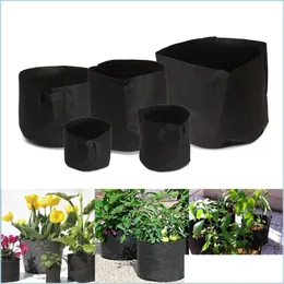 Planters POTS Non Woven Grow Bag With rem Handtag Vegetabiliska växt Planterare Aeration Tyg Andningsbara trädgårdsblommor Black 5 DHC1C