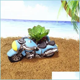 プランターポット漫画の植木鉢レトロ小さなオートバイ形状セメントエクサイター植物ポットミニデスクトップバルコニーフラワーポットイージーカーディンヒ