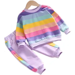 Roupas conjuntos de roupas para crianças Spring Spring Autumn Girls Fashion Rainbowt Camise