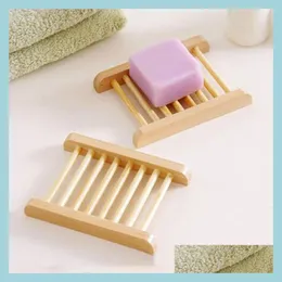 Storage Holders Racks 100Pcs Natural Bamboo Holders Trays Wholesale Wooden Dish Soap Tray Holder Rack Plate Box Container For Bath Dhwhy