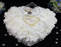 WhiteIVoryPink Romantische elegante Rosenhochzeitszeremonie bevorzugt herzförmige Ringkissen Box Kissen Dekor billige Hochzeitsgeschenke4461676
