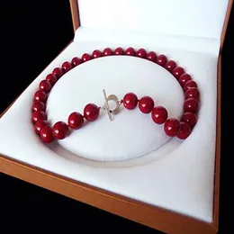 Beautiful fashion Rare Huge 12mm Genuine South Sea coral red Shell Pearl Necklace Heart Clasp 18''