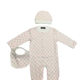 Детский дизайнерский комбинезон для мальчика и девочки с длинным рукавом и круглым вырезом, хлопковая одежда для новорожденных, детский свитер, цельный комбинезон, роскошное письмо, комбинезоны, шляпа, 3 шт.
