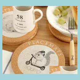 Maty podkładki wizualne Cute Animal Cork Drink Coaster w stylu retro kubek kawa mata herbata 4 stołowa dekoracja upuszcza dostawa do domu gar dhilb