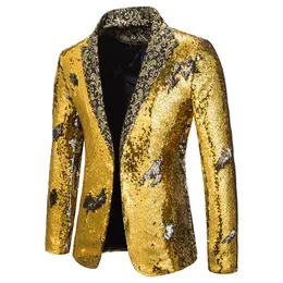 Мужские костюмы Blazers Luxury Gold Sequin Glitter Jacket Men Slim Fit Lootched Lapel Blazer Nightclub Severs Costume Homme 221118