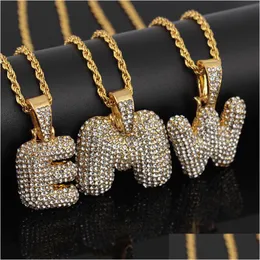 Colares pendentes de luxo gelado colares de ouro homens mulheres moda 26 letra inicial AZ alfabetos de cristal strass pingente hip hop dhaws