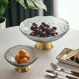Assiettes moderne décoration de la maison bol de fruits assiette en verre fond en métal Snack Dessert salon décor accessoires cadeaux
