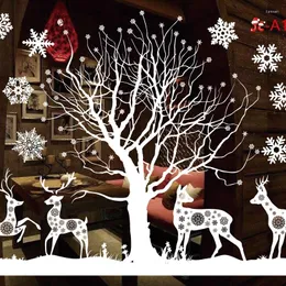 Window Stickers Cartoon Christmas Sticker Santa Snowman Home Decoration Snowflake Applique Sticky PVC Year Glass Mural Wall