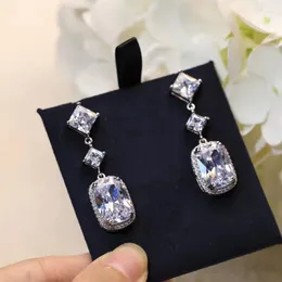 Dangle Earrings Square Crystal 925 Sterling Silver Cross Earring Cubic Zirconia Wedding For Women