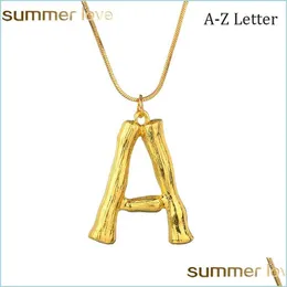 Anhänger Halsketten Personalisierte 26 Buchstaben Initiale Bambus Halskette für Frauen Alphabet Anhänger Name Mädchen Gold Farbe Schlangenkette DIY Jude Dhfyl