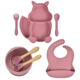 Utensílios de pratos de xícaras de copos 7pcsset utensílios de mesa para bebês de grau alimentar silicone utensílios de cozinha infantil cravetware de mesa de silicone pratos de bebê 221119