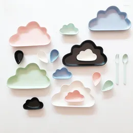 Geschirr-Sets, dreiteiliges Set aus Kinderbesteck, Keramik-Wolke-Frühstücksteller, geteilte Form, Brotinventar, Kernschale