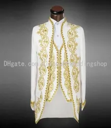 Immagine reale Groom White Groom Stand Collar Collar Groomsmen Mens Wedding Tuxedos Campantspantsvest Not15122351685