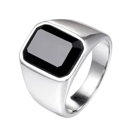 Fashion Punk stainless steel ring Simple black agate gemstone silver black gold men's rings jewelry