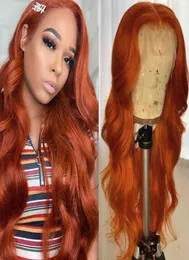 ISWHOW BRAURILIAN BODY WAVE 13x1 Human Hair Wigs Orange Ginger Blue Red Pink 99J Color Remy Pre Plocked Spets Front Wig For Women GIR2118710