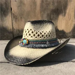 Berets Women Hollow Western Cowboy Hat Summer Lady Boater Sombrero Hombre Fascinator Tassel Sunbonnet Sun