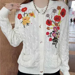 Women's Sweaters designer G family embroidered flower letter round neck woolen cardigan women's coat loose and lazy wind versatile autumn winter 2022 NEW QDUC