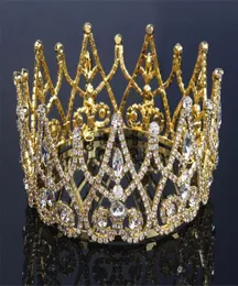 Fashion Wedding Bridal Round Crown Tiara Vintage Gold Crystal Accesorios para el cabello Rhinestone Joyer￭a Plata Princesa Joya Sup4921795