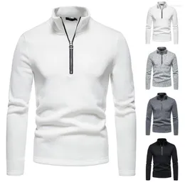 Men039s T Shirts Haft Open Stand Collar Tshirts Zip Long Sleeve White Slim Solid Mens Simple Shirt Sweatshirt Autumn Winter CA8884450