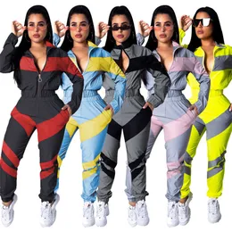 Women's Two Piece Pants Color Patchwork Sporty Two Piece Sets Women Tracksuits Suits Zipper Coat Sweatshirt Cargo Pants 2pcs Outfits Sets Sweatsuits T221012